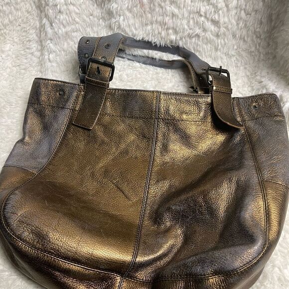 Maurizio Taiuti leather metallic Bronze large tote antique tone buckles - Picture 10 of 16